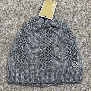 Michael Kors Silver Metallic Cable Knit Beanie